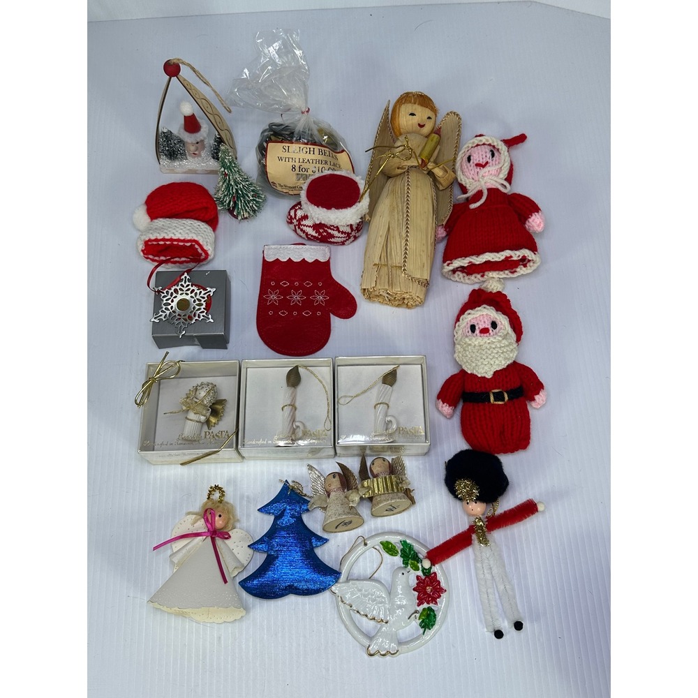 Vintage Christmas Ornament Lot L'arte della PASTA Angels Sleigh Bells Knit Santa